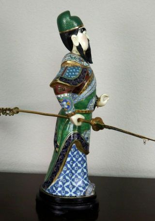 Large Chinese Gilded Cloisonne Figure of a Warrior With Dragon Glaive Polearm 8