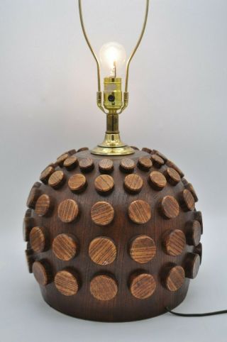 Vtg Wooden Table Lamp Round Circular Orb Retro Mid - Century Modern Atomic Ball