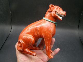 Chinese Qian Long (1736 - 1795) period one pair red glazed porcelain dogs u6899 10