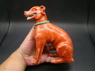 Chinese Qian Long (1736 - 1795) period one pair red glazed porcelain dogs u6899 3