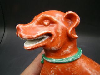 Chinese Qian Long (1736 - 1795) period one pair red glazed porcelain dogs u6899 4