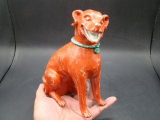 Chinese Qian Long (1736 - 1795) period one pair red glazed porcelain dogs u6899 9