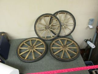 4 Matching Antique 12.  8 " 10 Wood Spoke Wheels Wagon Buggy Cart Metal Rims Wooden