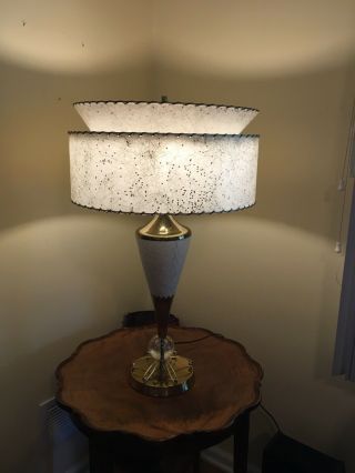 Large 31.  5” Vintage Mid Century Modern MCM Atomic Table Lamp 2 tier Shade LOOK 12