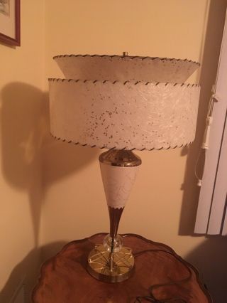 Large 31.  5” Vintage Mid Century Modern Mcm Atomic Table Lamp 2 Tier Shade Look