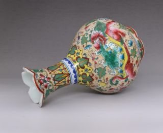 Antique Chinese Porcelain Kylin Famille - Rose Vase Qianlong Marked 3
