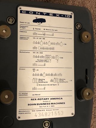 Bohn Duplicator Company Contex - 10 Vintage 10 - Key Adding Machine Rex - Rotary 9