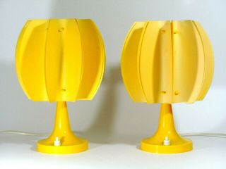Pair O.  Yellow Bedside Table Lamps Design Cocoon Space Age 1960/70s Germany Retr