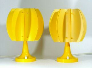 PAIR O.  YELLOW BEDSIDE TABLE LAMPS DESIGN COCOON SPACE AGE 1960/70s GERMANY RETR 4