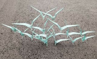 Curtis Jere Metal Wall Sculpture Birds In Flight Rare Verdigris Finish Signed 89