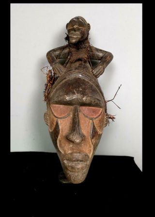 Old Tribal Large Bakongo Mask With Carved Figure - Congo