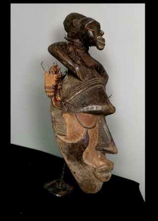 Old Tribal Large Bakongo Mask with carved figure - Congo 4