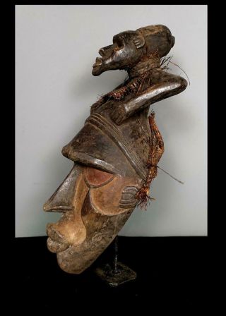 Old Tribal Large Bakongo Mask with carved figure - Congo 5