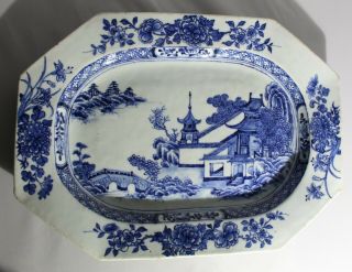 Antique Chinese Blue & White Porcelain Platter - Castle And Wall With Fence