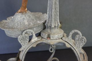 Vtg Hammered cast iron 3 fixture hanging light chandelier Hobnail Rustic Farm 5