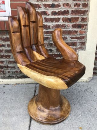 Teak Carved Hand Chair In The Style Of Mid Century Artist Pedro Friedeberg