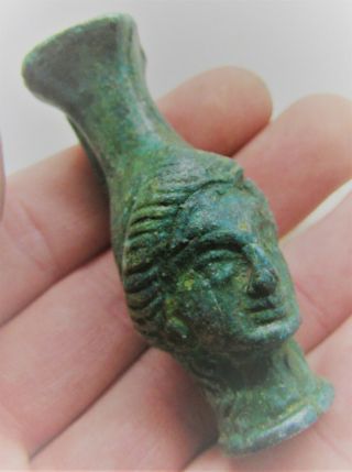 Rare & Unusual Ancient Roman Bronze Ritual Vessel With Face European Object