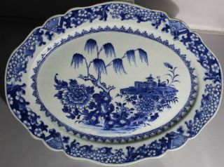 Antique Chinese Blue & White Porcelain Platter - Willow Tree Design