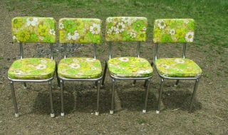 Dinette Yellow Floral Print Chairs Mid Century Modern