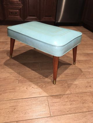 Vintage Mid Century Modern Ottoman / Hassock - AQUA BLUE /GOLD - Pure 1950’s 4