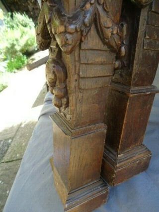 TWO 17TH CENTURY OAK CARVED FIGURE PANEL RAILS SUPPORTS 12