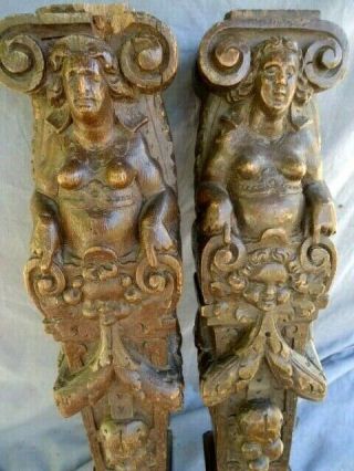 Two 17th Century Oak Carved Figure Panel Rails Supports