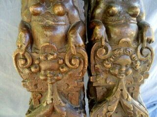 TWO 17TH CENTURY OAK CARVED FIGURE PANEL RAILS SUPPORTS 3
