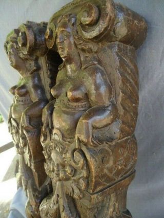 TWO 17TH CENTURY OAK CARVED FIGURE PANEL RAILS SUPPORTS 6