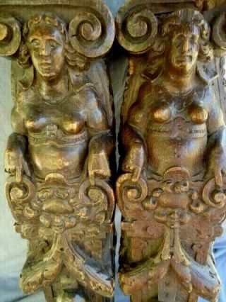 TWO 17TH CENTURY OAK CARVED FIGURE PANEL RAILS SUPPORTS 9