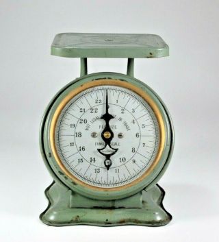 Pelouze FAMILY SCALE (2 oz to 24 Pound) Green Metal 1930 ' s Adjustable 2