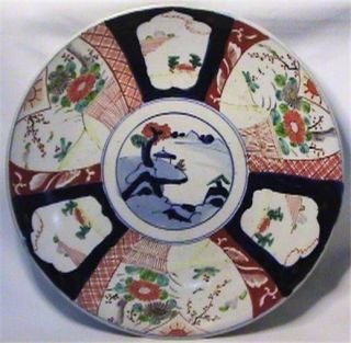 Large Antique 18th Century Wucai Verte 5 Color Imari Charger Plate