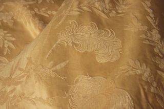 Gold Skirt Silk French Victorian 1850 Yellow Feather Plume Pattern 29 Inch Waist