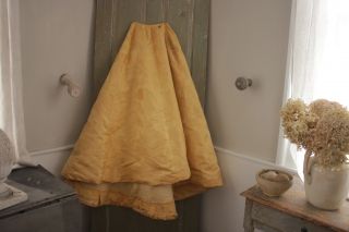 Gold Skirt Silk French Victorian 1850 Yellow Feather Plume Pattern 29 inch waist 3