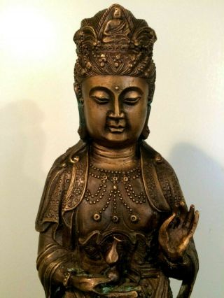 Antique Vintage 18 " T Bronze Statue Quan Yin Bodhisattva Tibetan Exc Antique Cond