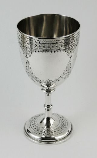 VICTORIAN SILVER TROPHY GOBLET LONDON 1865 F.  A.  LEWIS COMIC SONG 7