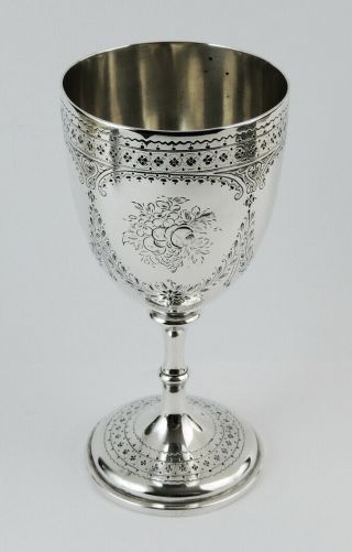VICTORIAN SILVER TROPHY GOBLET LONDON 1865 F.  A.  LEWIS COMIC SONG 8