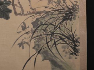 Fine Old Chinese Hand - painting Painting Scroll Wu Junqin Marked - peony 4