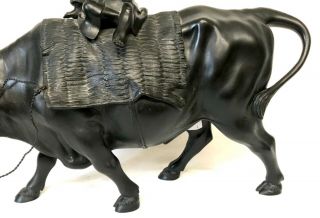 Antique Large Meiji Japanese Bronze Figure Of A Boy / Scholar Riding A Bull 7