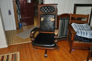 Executive Judges Office Desk Chair Swivel Oak Carved Antique