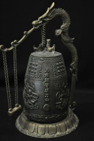 Antique Japanese Bronze Dragon Incense Burner/bell W/ Buddhist Deities & Psalm