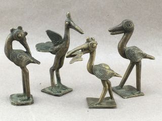 4 African Bronze Tribal Bird Figures