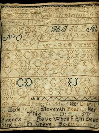 9 X 11 Antique Sampler Mercy Greene For Pollee Stoddard Prob.  Connecticut 1802