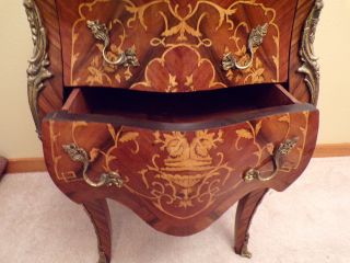 Antique Louis XV small bombé dresser - veneer - marquetry - marble top - 7