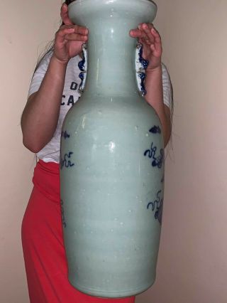 Large Antique Chinese Porcelain Vase W/ Scholars Object Late 19th/20th C.  22.  5 