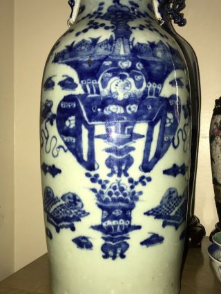 Large Antique Chinese Porcelain Vase W/ Scholars Object Late 19th/20th C.  22.  5 