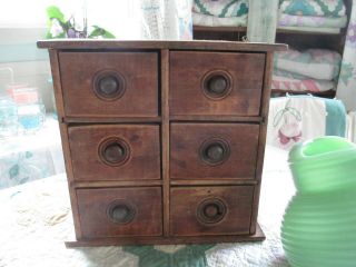 Antique Spice Box Cabinet Wooden Primitive Chest 6 Drawers Apothecary