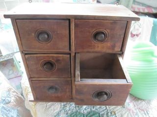 ANTIQUE SPICE BOX CABINET WOODEN PRIMITIVE CHEST 6 DRAWERS APOTHECARY 4