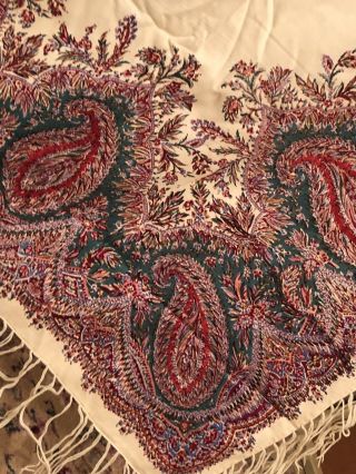 Antique Kashmir Paisley Shawl Print,  Floral Buteh,  19th C Extra Soft 64” X 64” 3