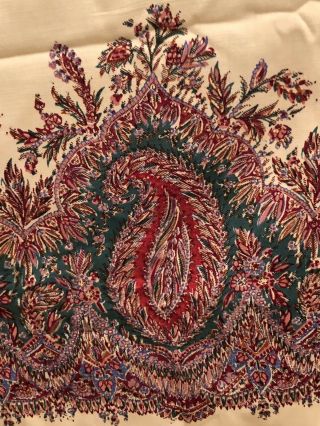 Antique Kashmir Paisley Shawl Print,  Floral Buteh,  19th C Extra Soft 64” X 64” 9