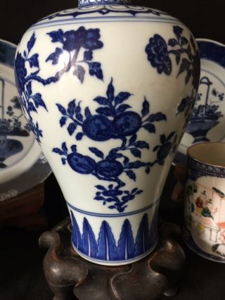 Chinese 6 Character Mark Blue And White Baluster Vase With Fruits & Flowers 22cm 7